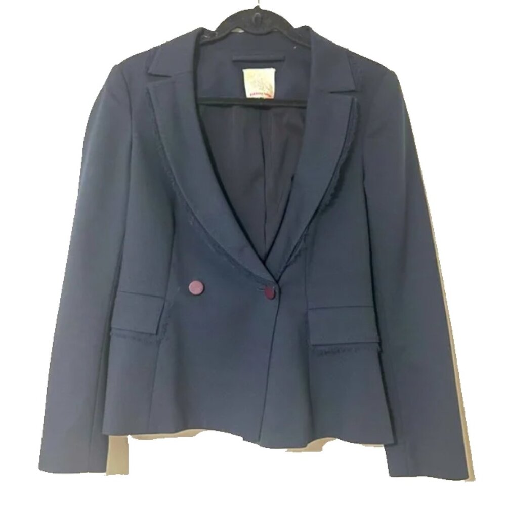 Vintage Rebecca Taylor Y2k Raw Edge Collar Two Button Dark Blue Blazer 4/6